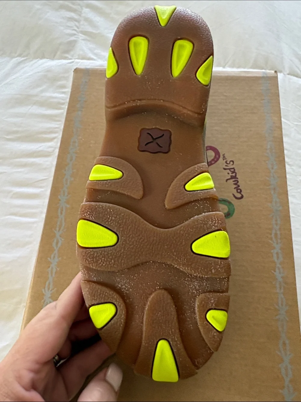 Kids' Driving Mocs in Bomber Brown with Neon Yellow Trim